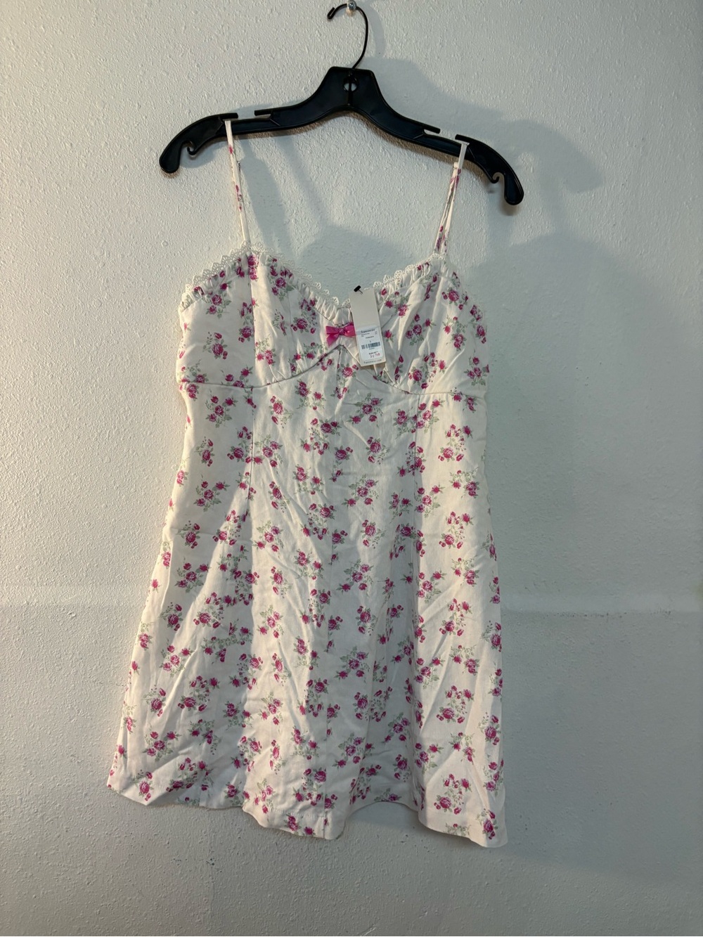 Francesca's Floral White & Pink Spaghetti Strap Sundress Large